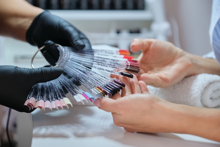 Manicure session with nail polish and spa elements in a cozy salon