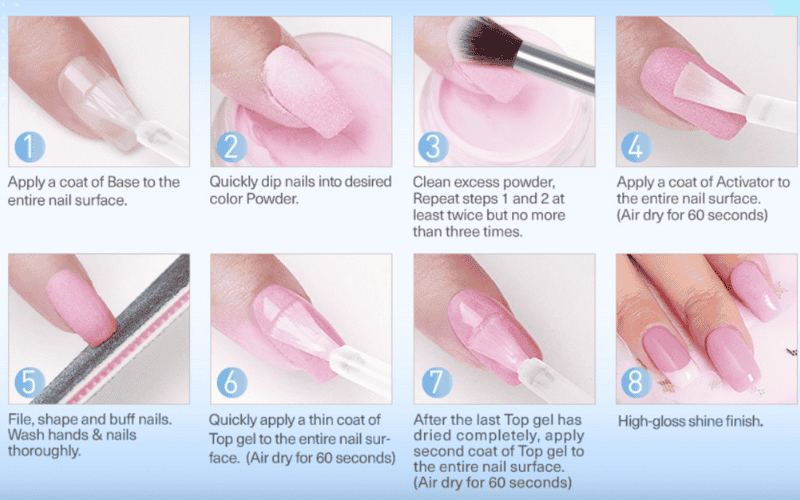A nail technician applying acrylic powder with liquid monomer.